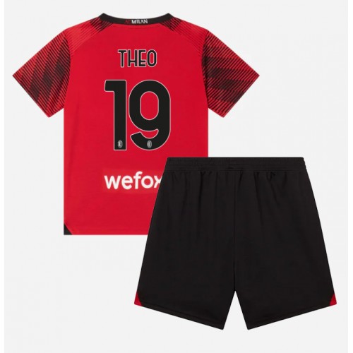 Otroški Nogometni dresi AC Milan Theo Hernandez #19 Domači 2023-24 Kratek Rokav (+ Kratke hlače)
